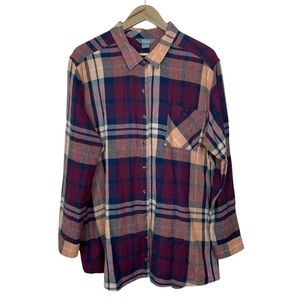 Natural Reflections Burgundy Plaid Long Sleeve Top Plus Size 1X